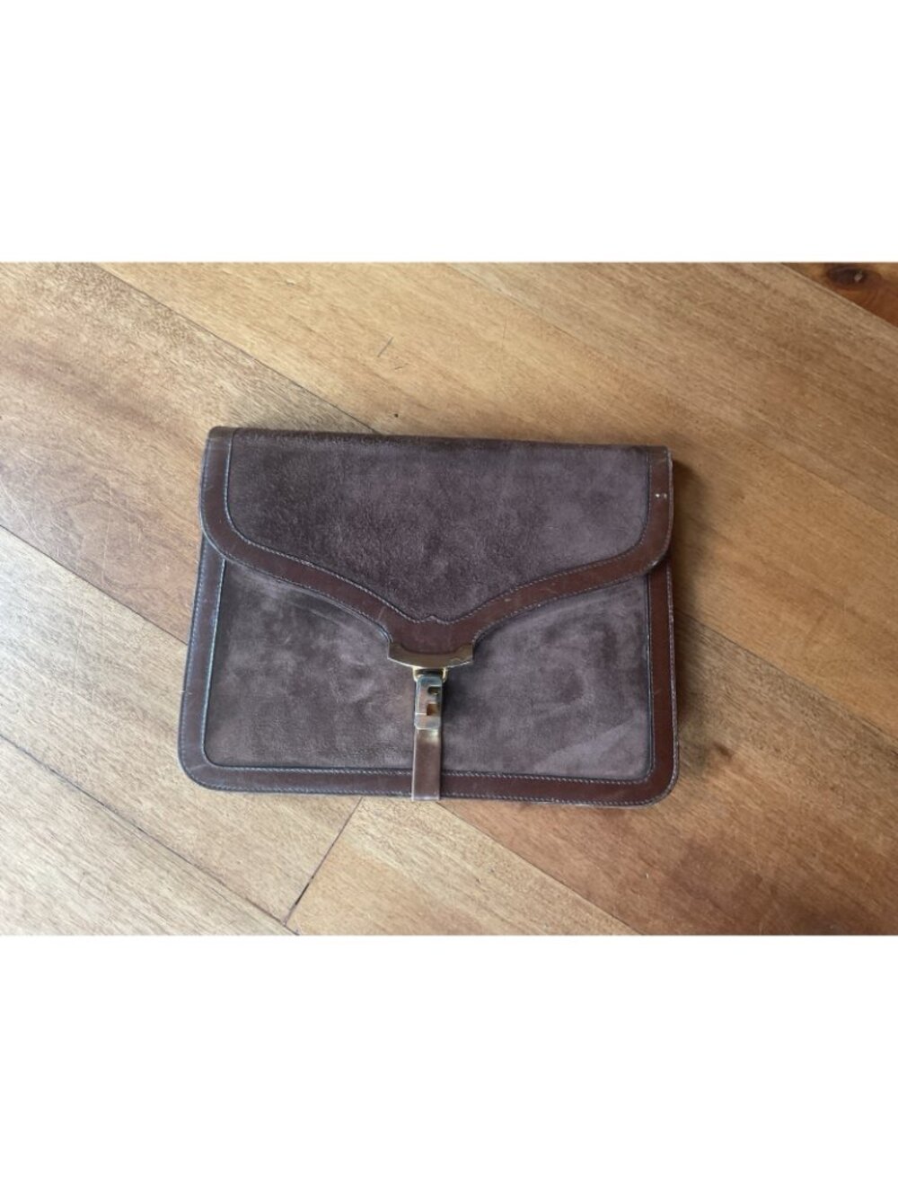 RARE Salvatore Ferragamo Vintage Brown Suede And Leather Clutch *READ* See 📸 - Picture 9 of 16